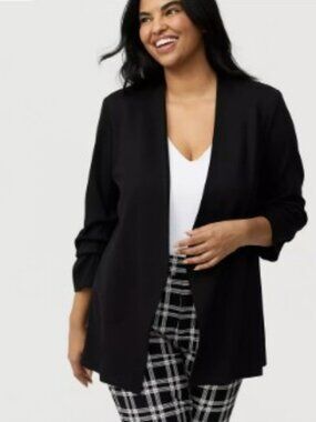 Torrid Black Ruched Sleeve Open-Front Blazer